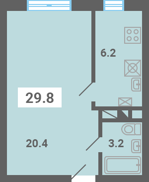 Планировка 1-комнатной квартиры 29.8 м²